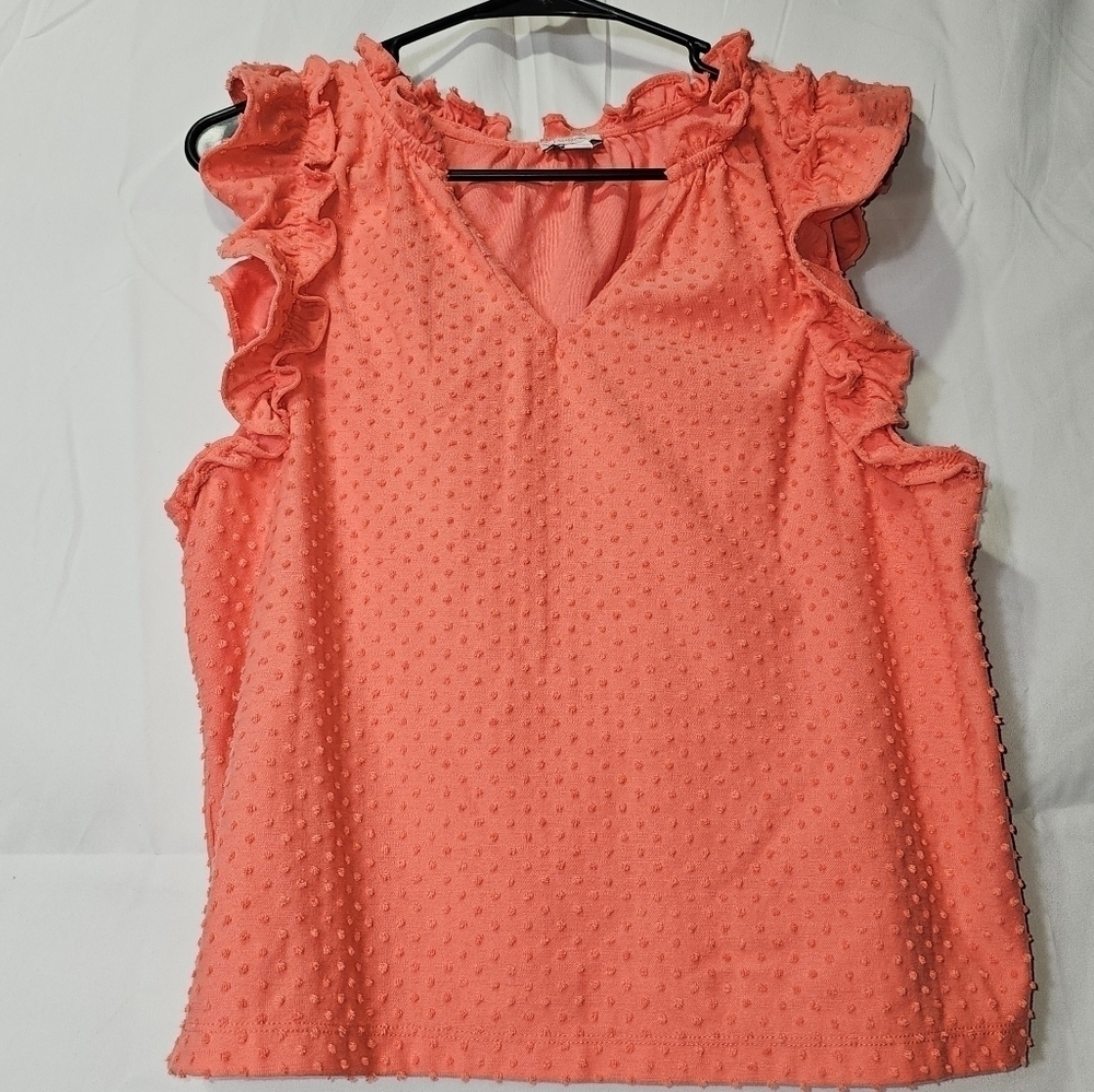 J Crew dot textured orange sleeves blouse